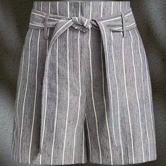 NWOT Theory ‘Wythe Linen Belted High Waist Striped Shorts’ in “Indigo Multi” 2 - Picture 1 of 13